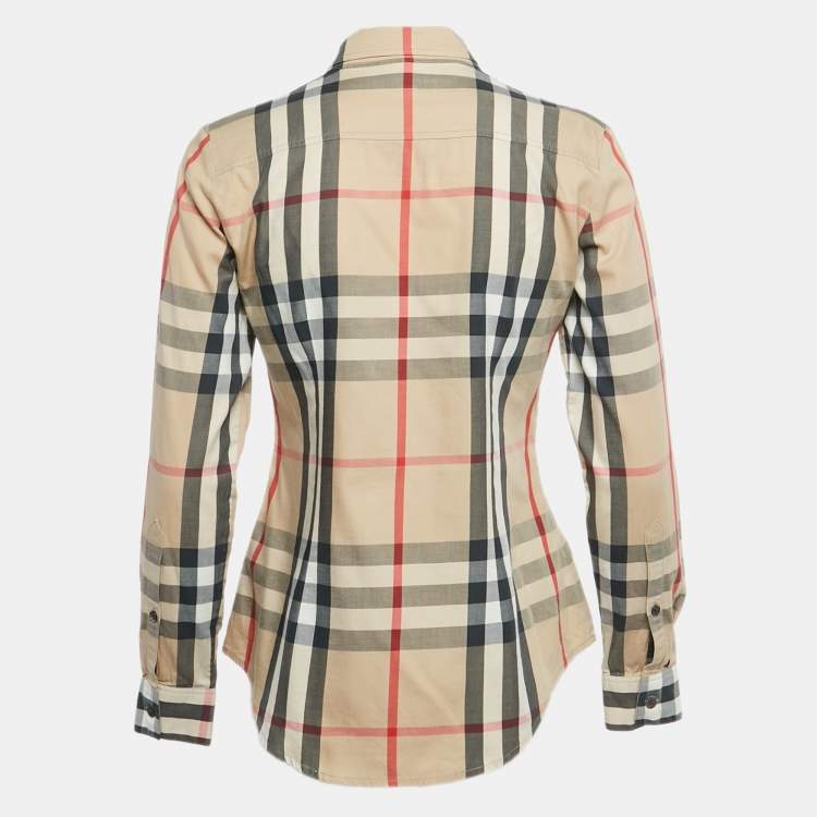 Pre Owned Burberry Brit Beige Nova Check Cotton Long Sleeve Shirt XS