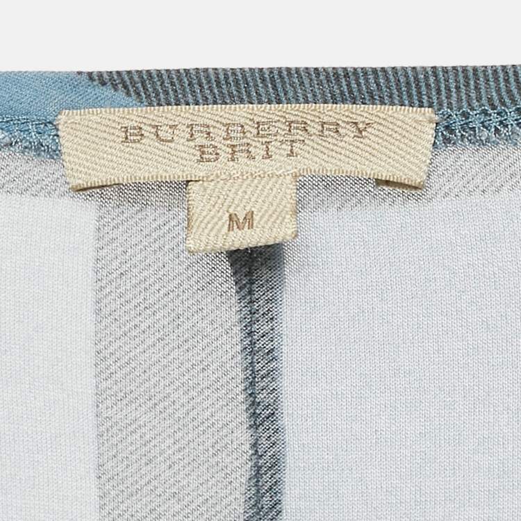 Pre Owned Burberry Brit Blue Plaid Print Modal Knit Top M