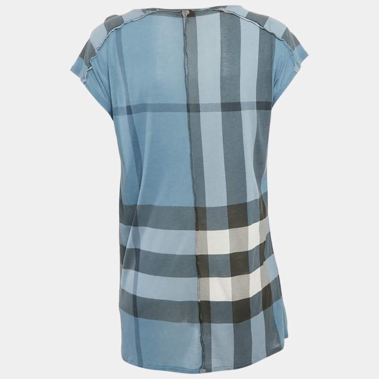 Pre Owned Burberry Brit Blue Plaid Print Modal Knit Top M