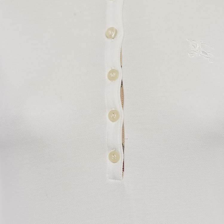 Pre Owned Burberry Brit White Pique Cotton Polo T-Shirt XS