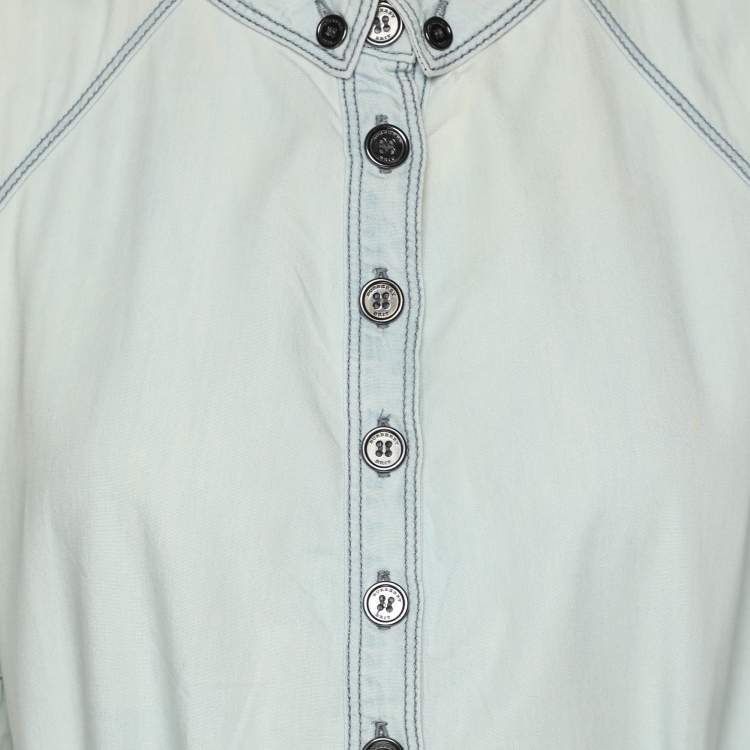 Pre Owned Burberry Brit Washed Blue Cotton Belted Dress L
