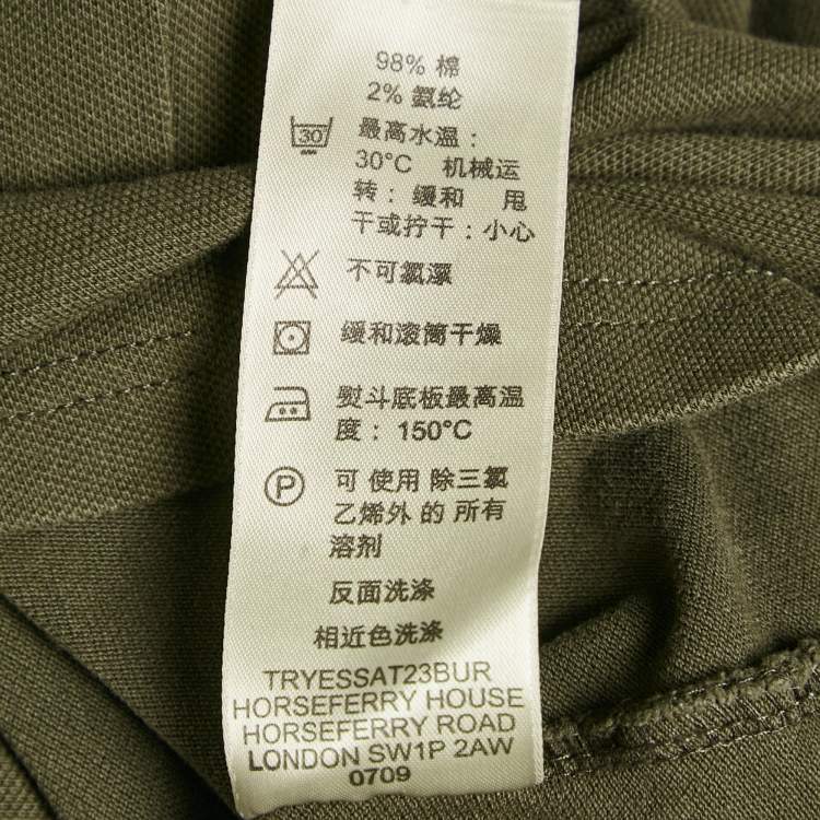 Pre Owned Burberry Brit Khaki Green Cotton Pique Polo T-Shirt XS