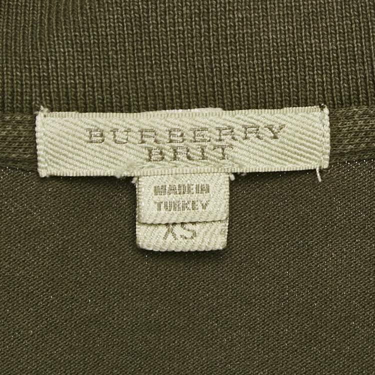 Pre Owned Burberry Brit Khaki Green Cotton Pique Polo T-Shirt XS