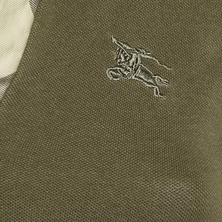 Pre Owned Burberry Brit Khaki Green Cotton Pique Polo T-Shirt XS