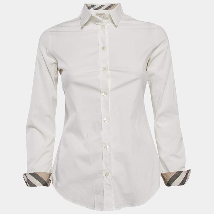 Pre Owned Burberry Brit White Stretch Cotton Long Sleeve Shirt XS