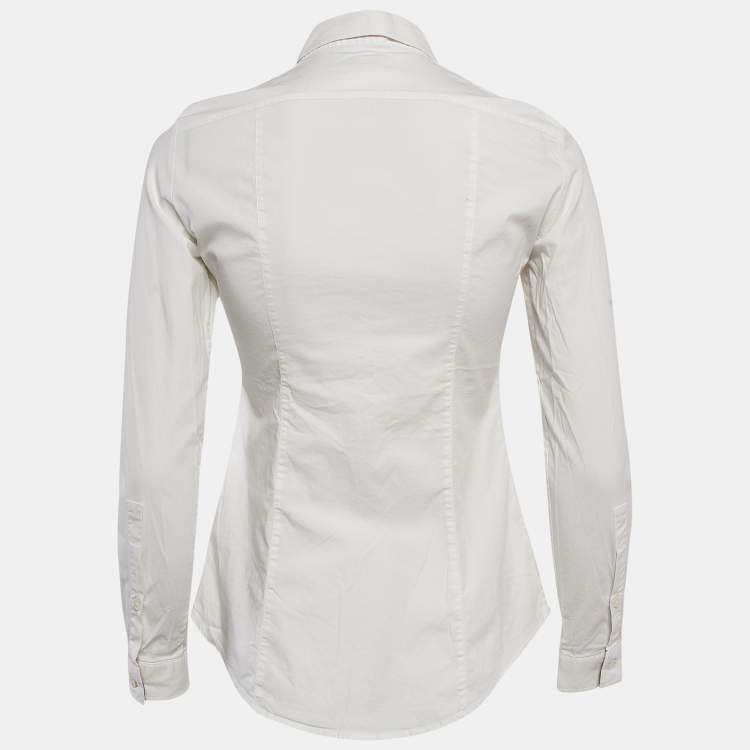 Pre Owned Burberry Brit White Stretch Cotton Long Sleeve Shirt XS