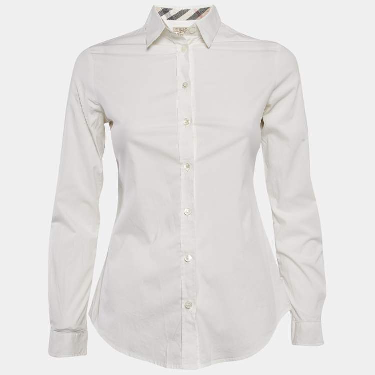 Pre Owned Burberry Brit White Stretch Cotton Long Sleeve Shirt XS