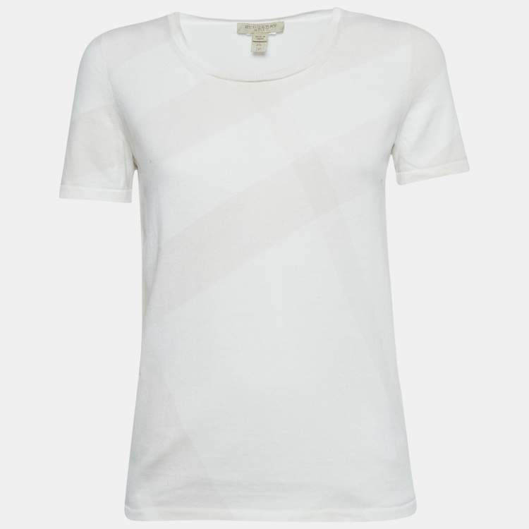 Pre Owned Burberry Brit White Tartan Print Crew-Neck T-Shirt XS