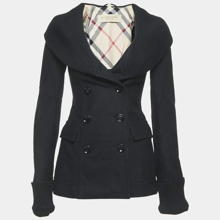 Pre Owned Burberry Brit Black Wool Rib Collar Trim Jacket XS