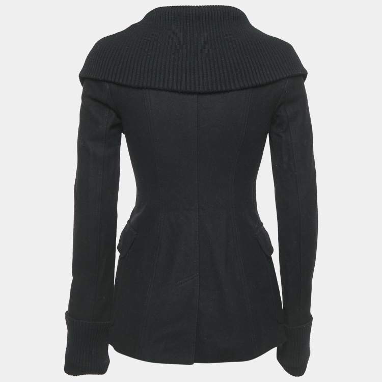 Pre Owned Burberry Brit Black Wool Rib Collar Trim Jacket XS