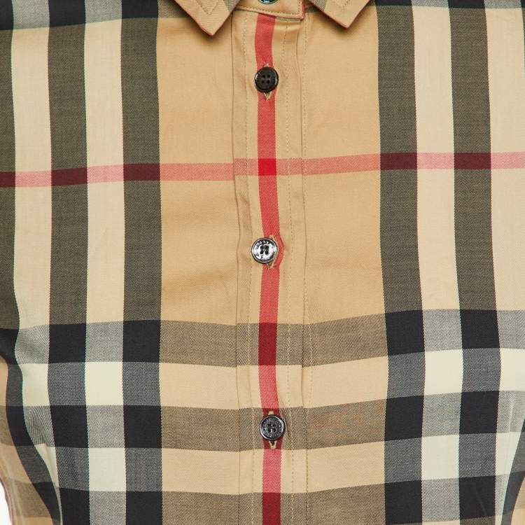 Pre Owned Burberry Brit Beige Nova Check Cotton Button Front Shirt XS