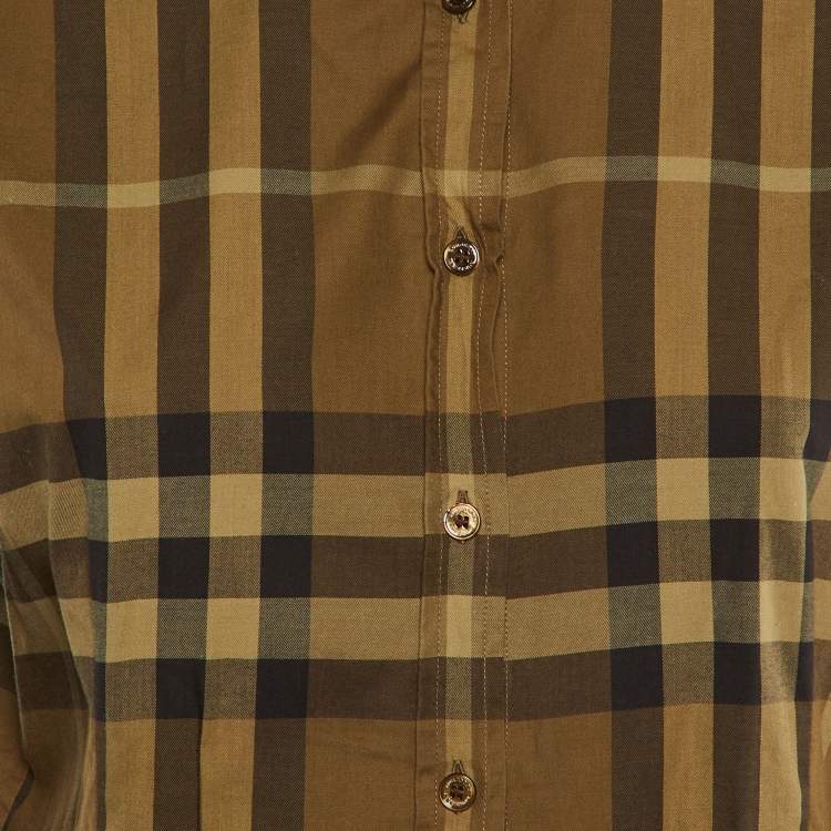 Pre Owned Burberry Brit Khaki Green Checkered Cotton Shirt L