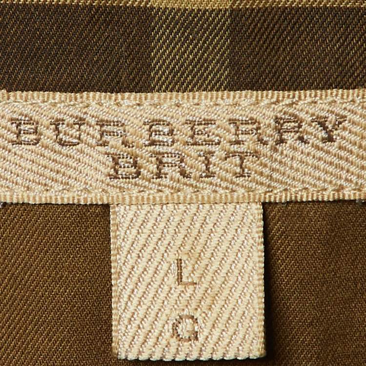 Pre Owned Burberry Brit Khaki Green Checkered Cotton Shirt L