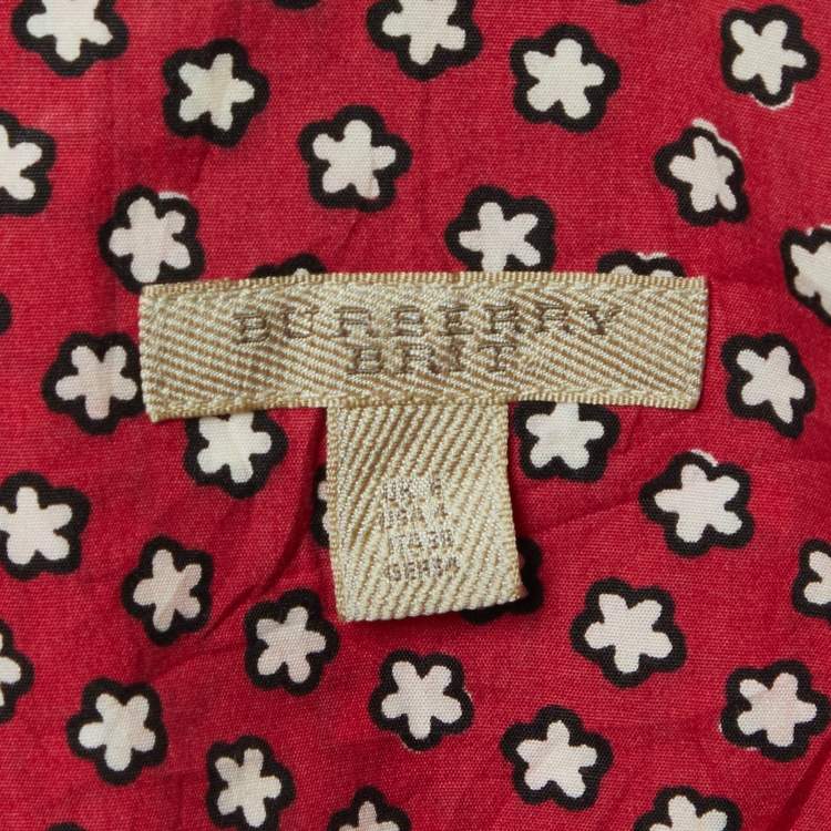 Pre Owned Burberry Red Printed Cotton Belted Shirt Dress S
