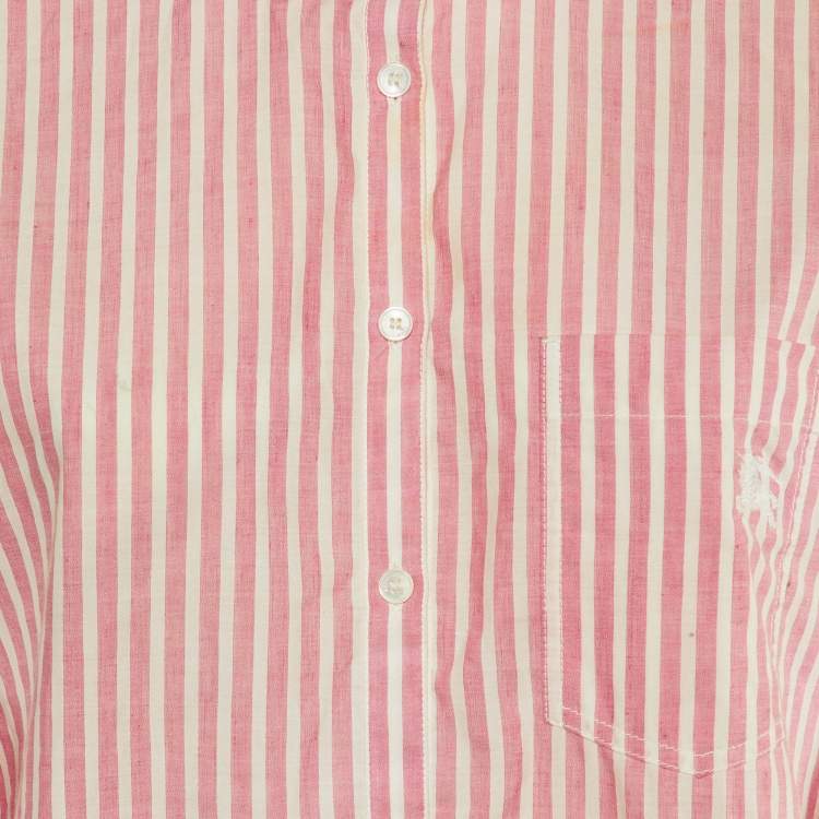 Pre Owned Burberry Brit Pink Striped Cotton & Linen Shirt L
