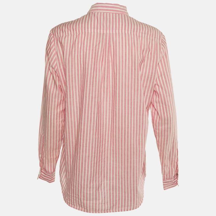 Pre Owned Burberry Brit Pink Striped Cotton & Linen Shirt L