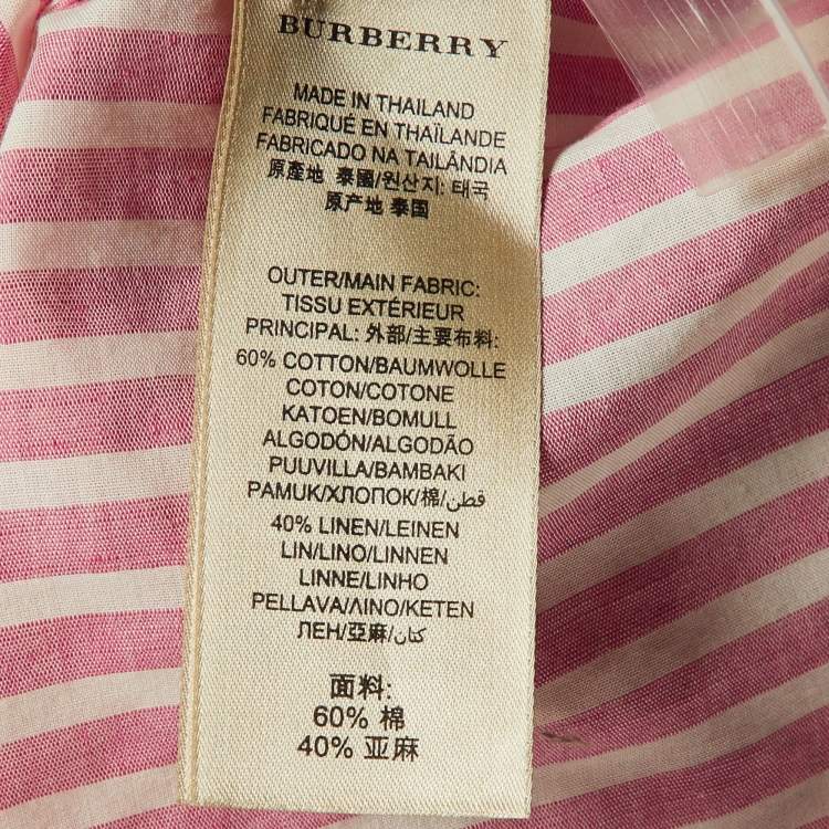 Pre Owned Burberry Brit Pink Striped Cotton & Linen Shirt L