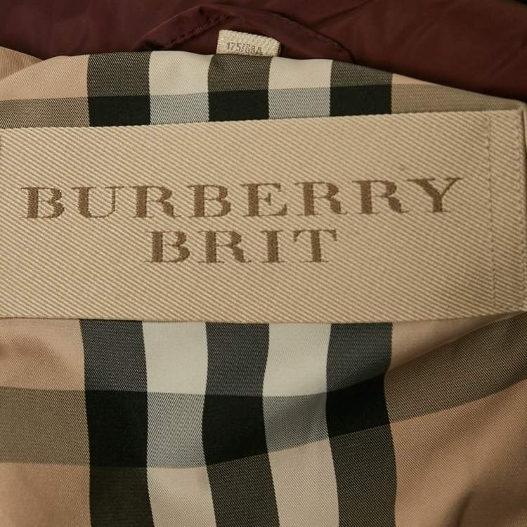 Pre Owned Burberry Brit Burgundy Nylon Down Puffer Jacket S