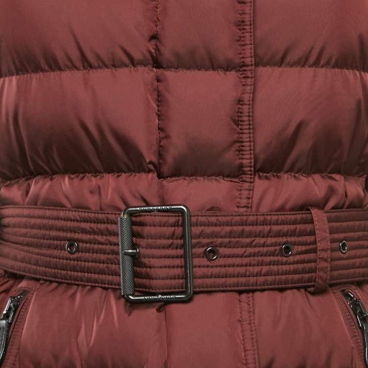 Pre Owned Burberry Brit Burgundy Nylon Down Puffer Jacket S