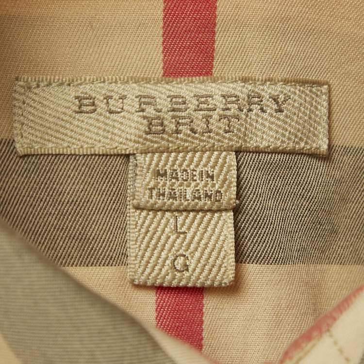Pre Owned Burberry Beige Tartan Check Cotton Button Front Shirt L