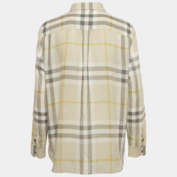 Pre Owned Burberry Brit Beige Nova Check Print Sheer Cotton Shirt XL