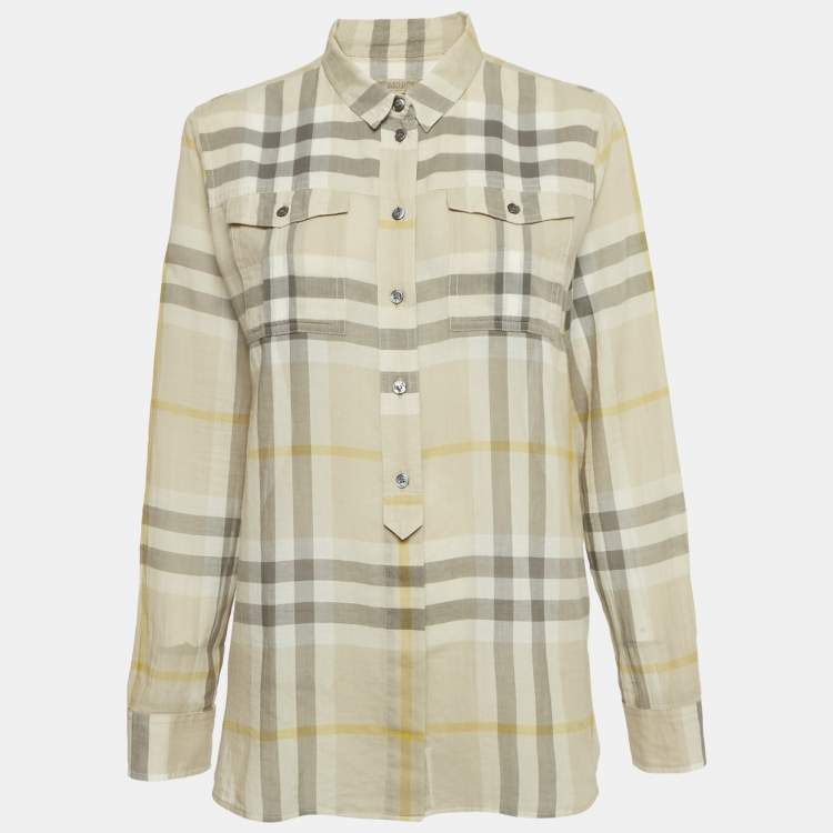 Pre Owned Burberry Brit Beige Nova Check Print Sheer Cotton Shirt XL