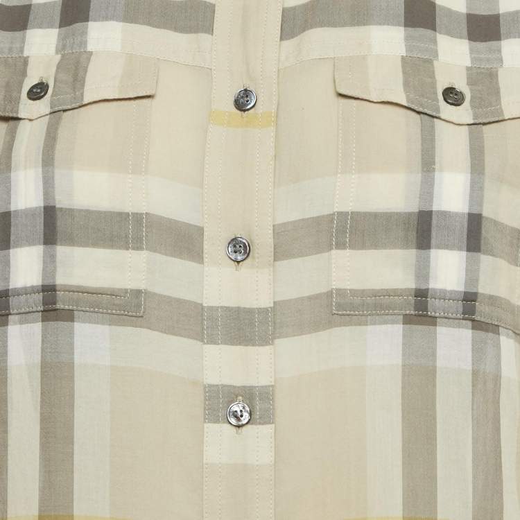 Pre Owned Burberry Brit Beige Nova Check Print Sheer Cotton Shirt XL