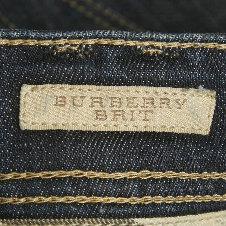 Pre Owned Burberry Brit Navy Blue Denim Boot Leg Jeans S Waist 25"