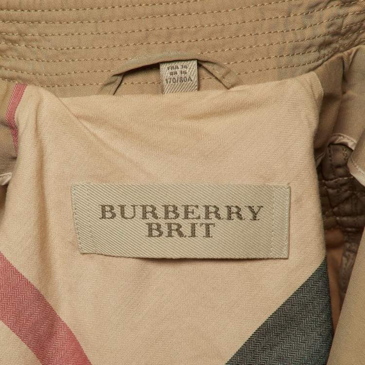 Pre Owned Burberry Brit Light Brown Cotton Belted Trench Jacket S