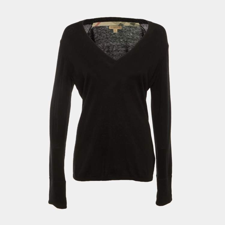Pre Owned Burberry Brit Black Cotton & Cashmere V-Neck Jumper L