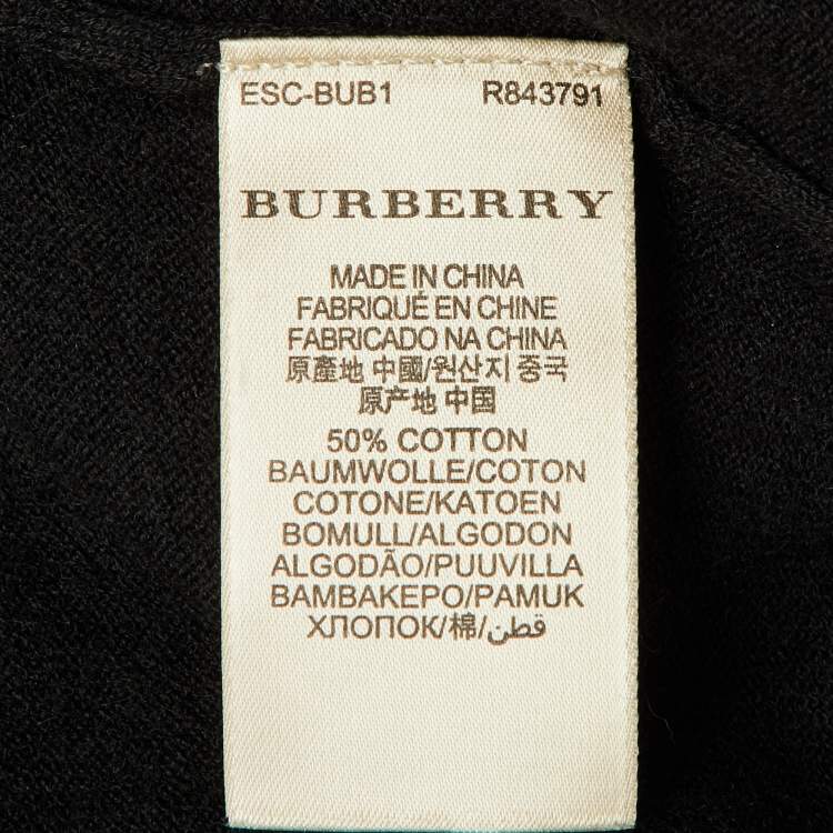 Pre Owned Burberry Brit Black Cotton & Cashmere V-Neck Jumper L