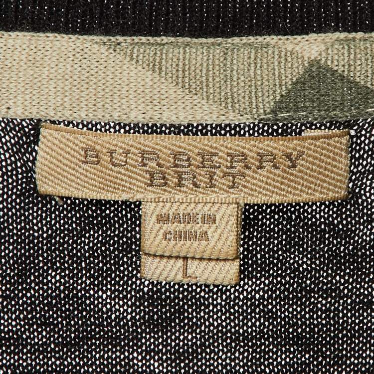 Pre Owned Burberry Brit Black Cotton & Cashmere V-Neck Jumper L