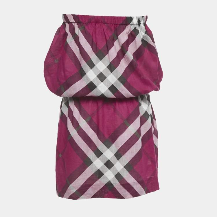 Pre Owned Burberry Brit Pink Tartan Check Cotton Mini Dress L