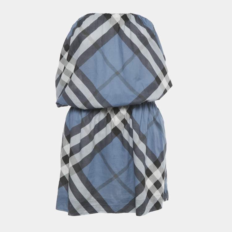 Pre Owned Burberry Brit Blue Tartan Check Cotton Mini Dress M