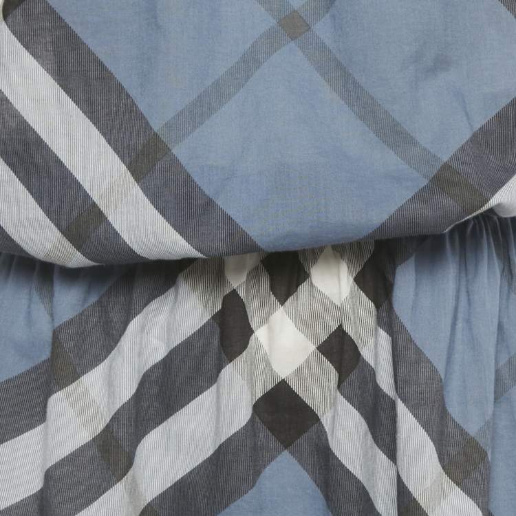 Pre Owned Burberry Brit Blue Tartan Check Cotton Mini Dress M