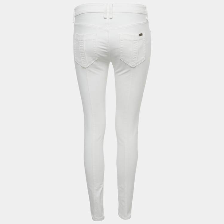 Pre Owned Burberry Brit White Denim Skin Fit Ankle Length Denim M Waist 28"