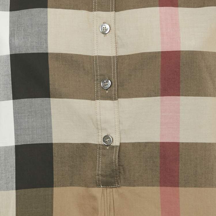 Pre Owned Burberry Brit Beige Nova Check Cotton Long Sleeve Top S