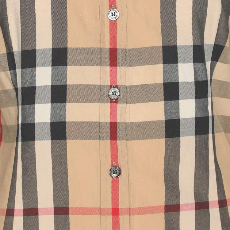 Pre Owned Burberry Brit Beige House Check Stretch Cotton Long Sleeve Shirt XS
