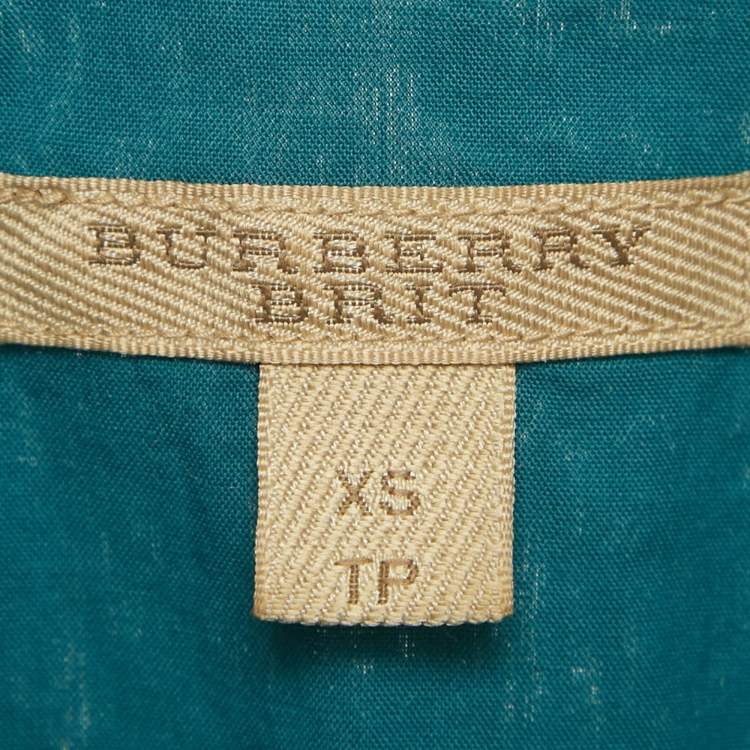 Pre Owned Burberry Brit Blue/Green Nova Check Print Cotton Top XS