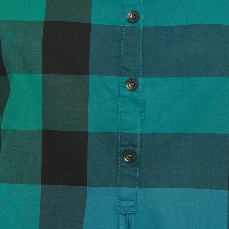 Pre Owned Burberry Brit Blue/Green Nova Check Print Cotton Top XS