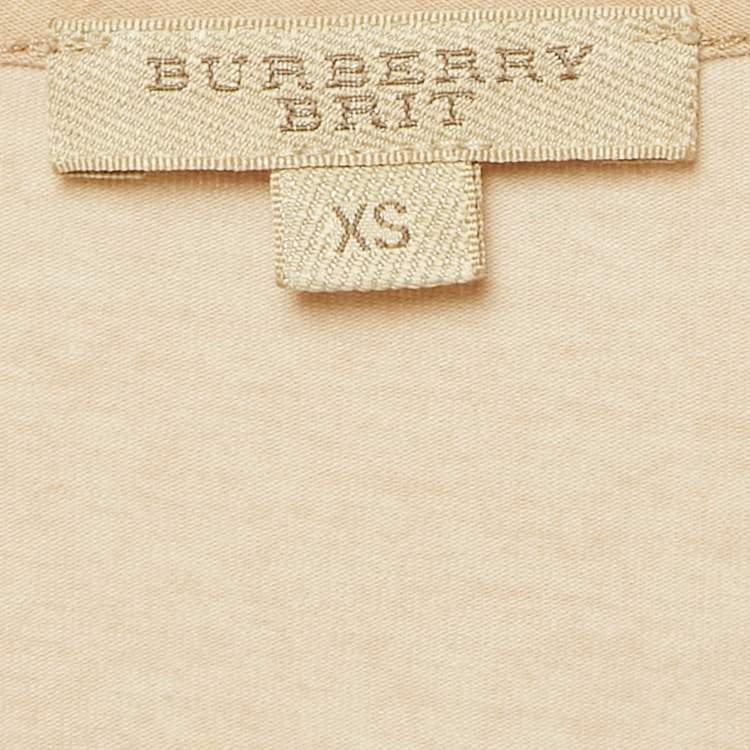 Pre Owned Burberry Brit Light Beige Giant Check Cotton Knit Top XS