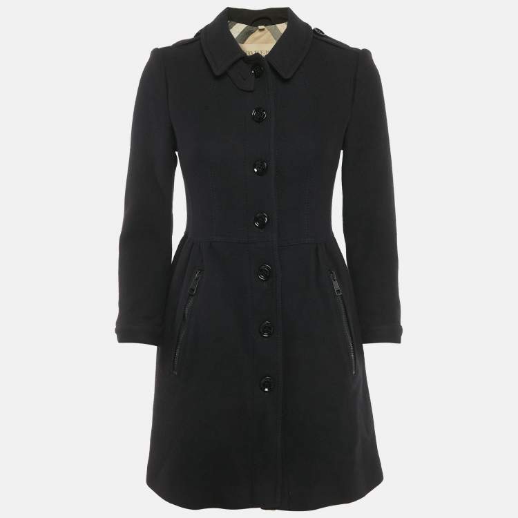 Pre Owned Burberry Brit Black Wool Single Breasted Long Jacket S