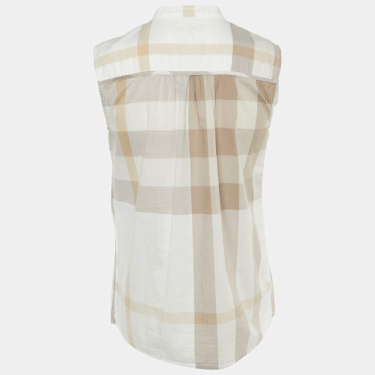 Pre Owned Burberry Brit White Checked Cotton Tie Neck Sleeveless Shirt S 