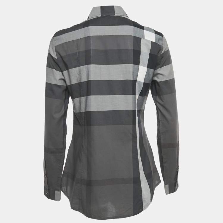Pre Owned Burberry Brit Black/Grey Checkered Print Cotton Shirt XS 