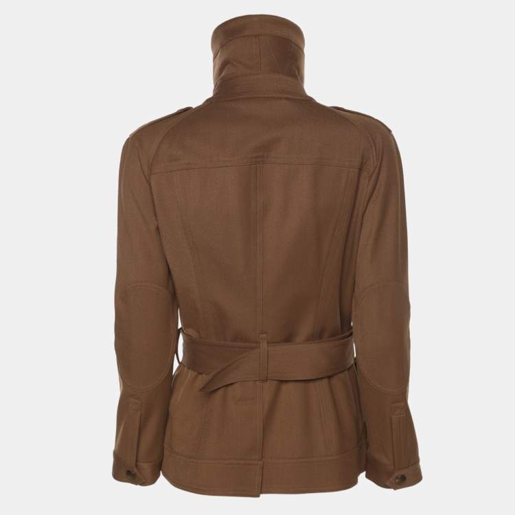 Pre Owned Burberry Brit Brown Gabardine Belted Zip Jacket S