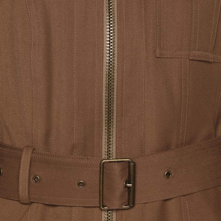 Pre Owned Burberry Brit Brown Gabardine Belted Zip Jacket S