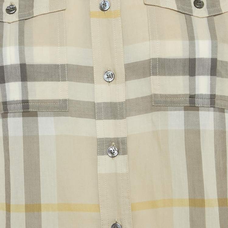 Pre Owned Burberry Brit Beige Nova Check Cotton Button Front Shirt XL