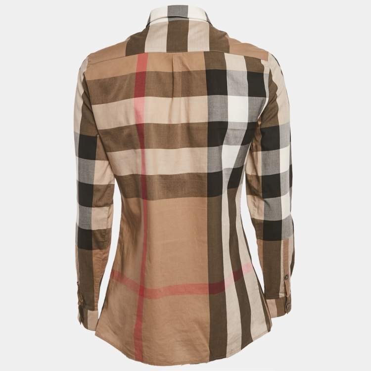 Pre Owned Burberry Beige Checks Cotton Pink Tucks Shirt S