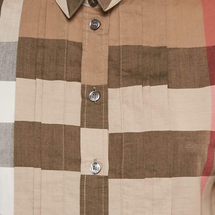 Pre Owned Burberry Beige Checks Cotton Pink Tucks Shirt S