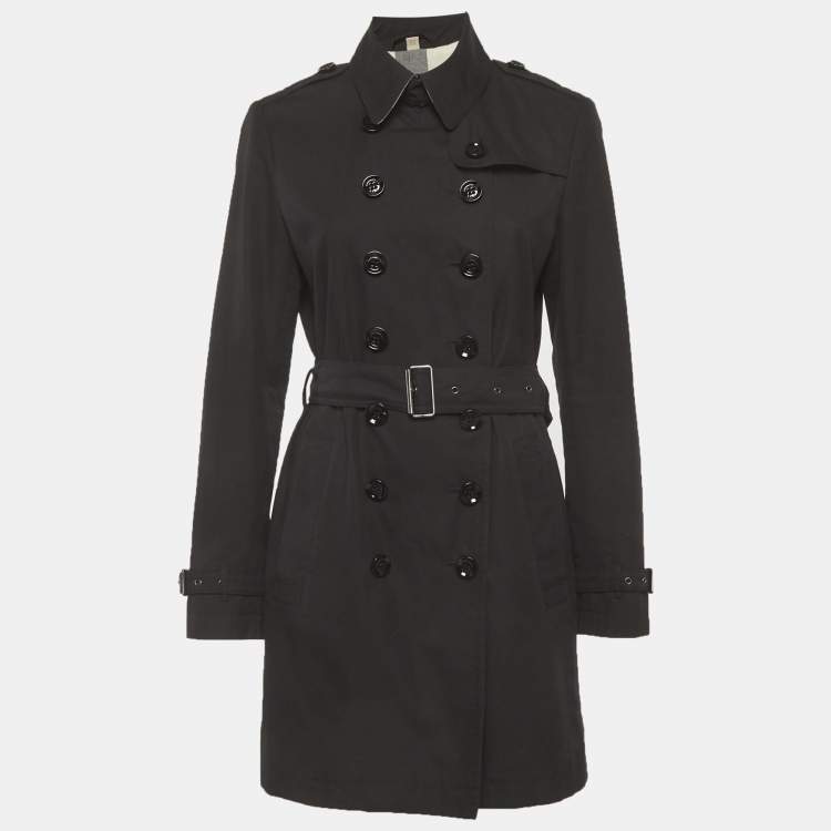 Pre Owned Burberry Brit Black Gabardine Belted Trench Coat M